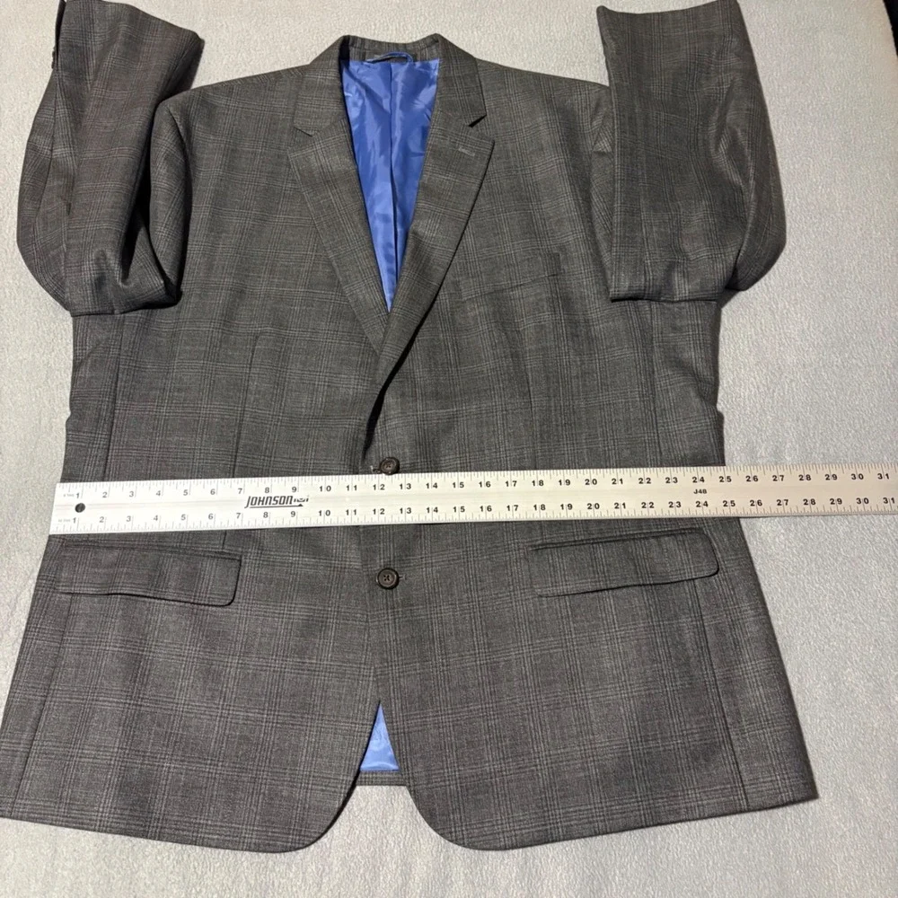 Chaps Suit Jacket Mens 50R Grey Glen Check Two Button Blazer Modern NEW